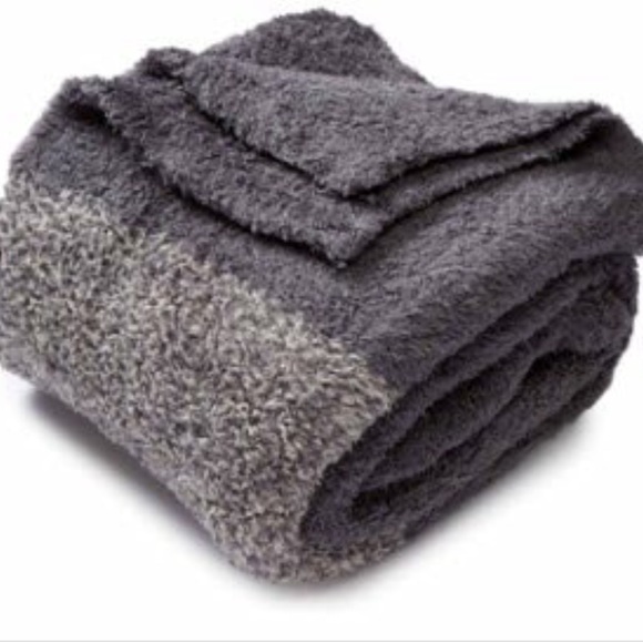 $120 Barefoot Dreams CozyChic Heathered Stripe Throw Blanket Graphite Stone Gray